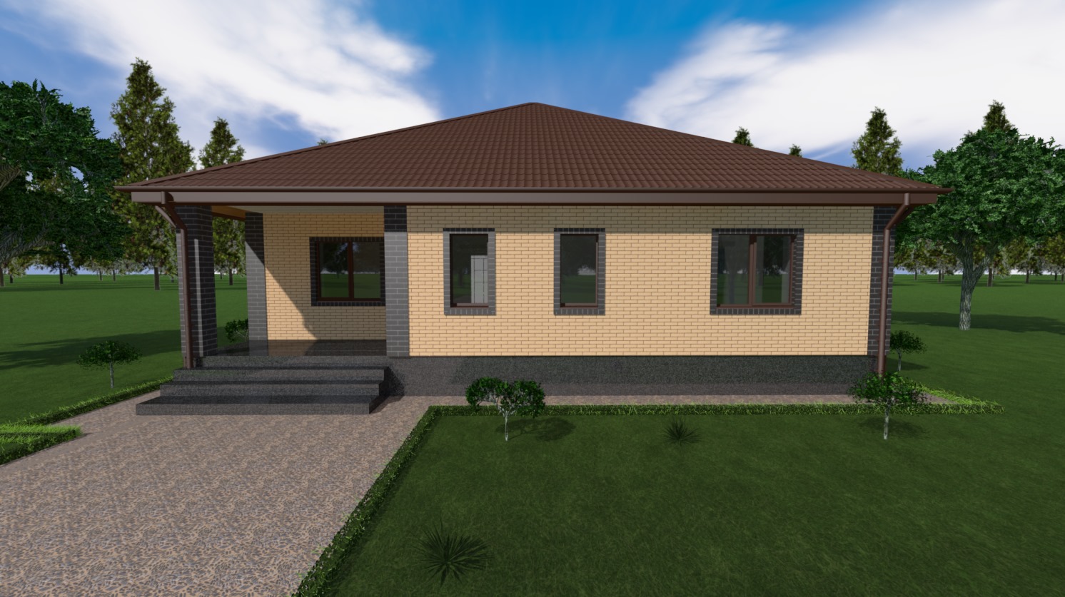 Проект одноэтажного дома S=133.3 м/кв